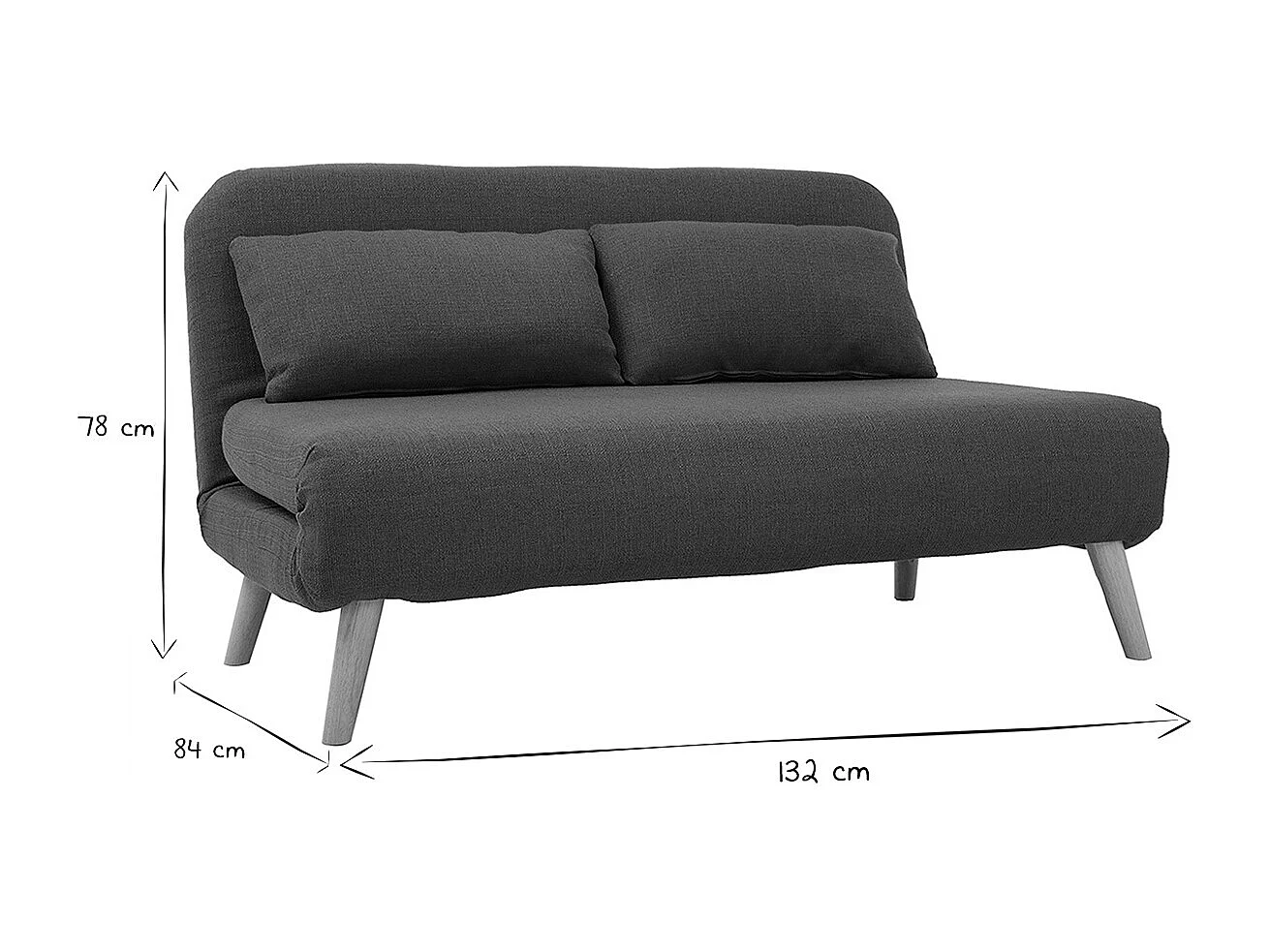 Chauffeuse 2 places convertible en tissu bleu canard et bois clair AMIKO