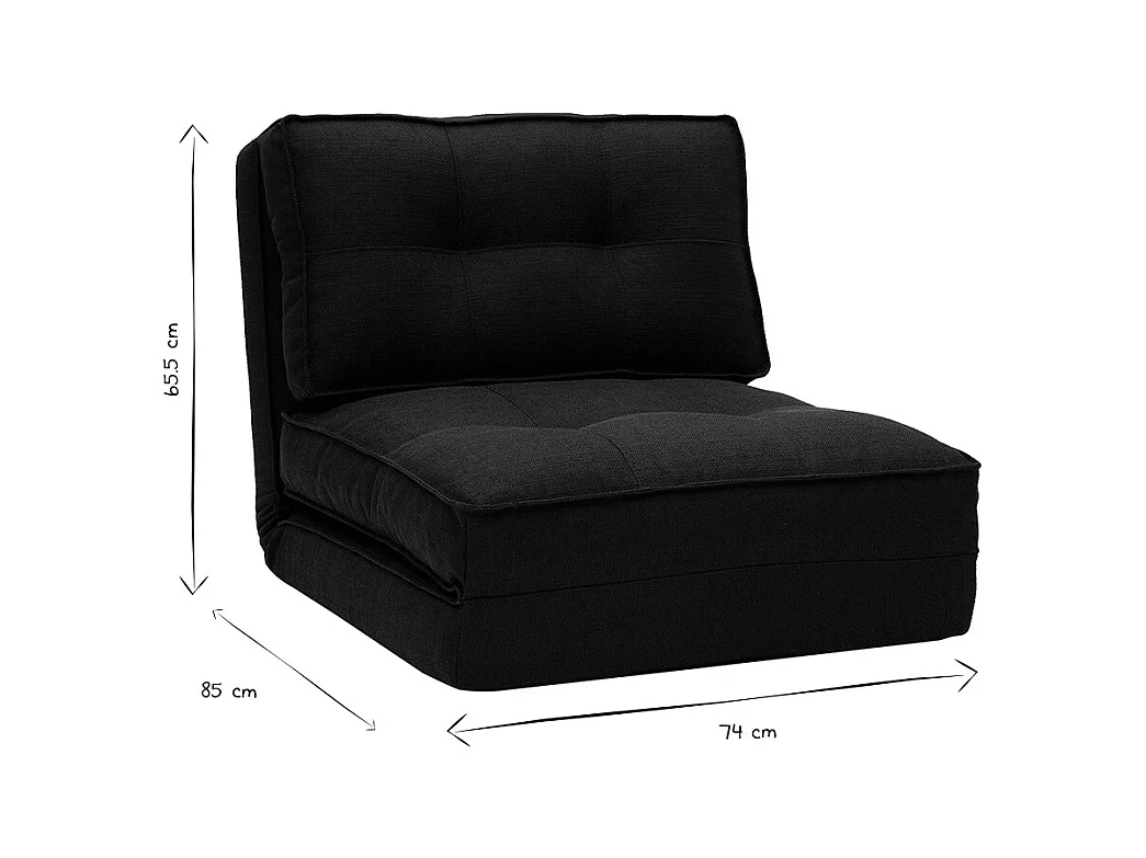 Chauffeuse 1 place convertible en tissu noir SALLY