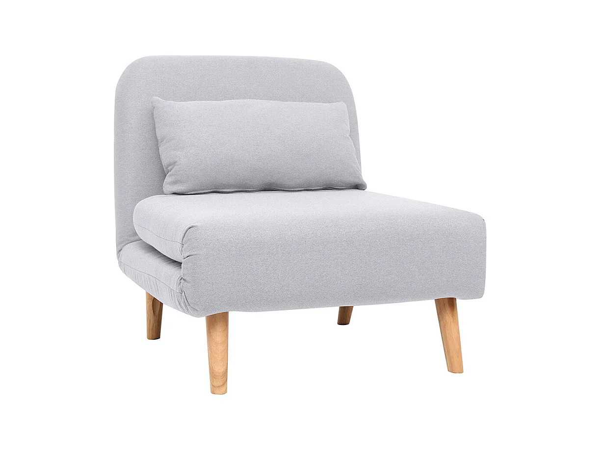 Fauteuil convertible scandinave en tissu gris clair et bois clair AMIKO