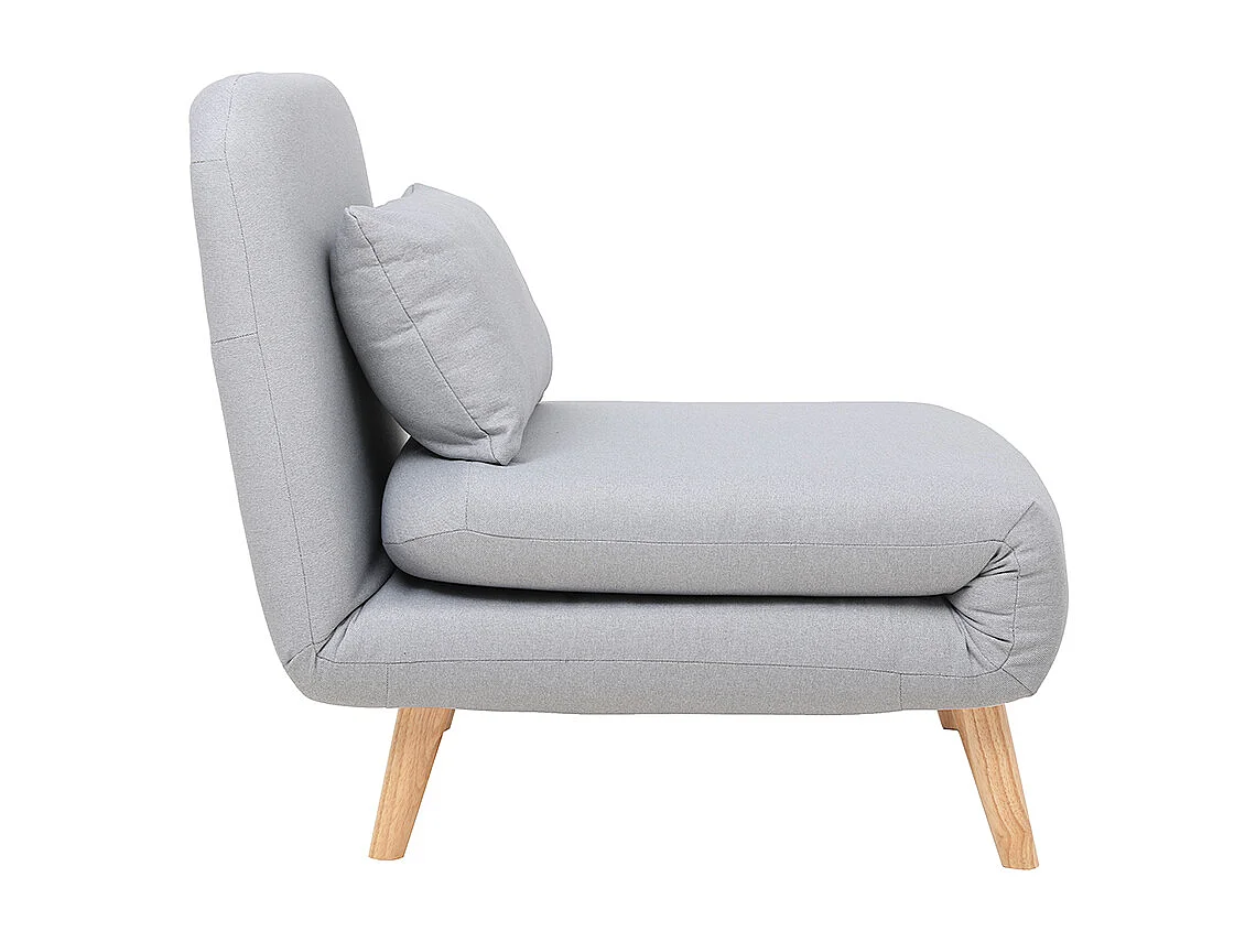 Fauteuil convertible scandinave en tissu gris clair et bois clair AMIKO