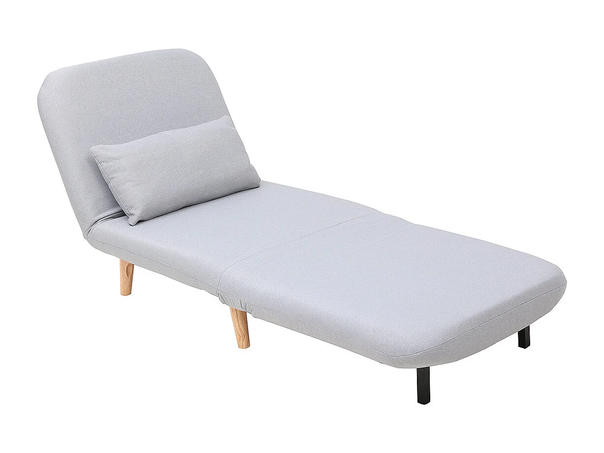 Fauteuil convertible scandinave en tissu gris clair et bois clair AMIKO