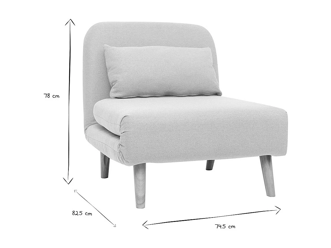 Fauteuil convertible scandinave en tissu gris clair et bois clair AMIKO