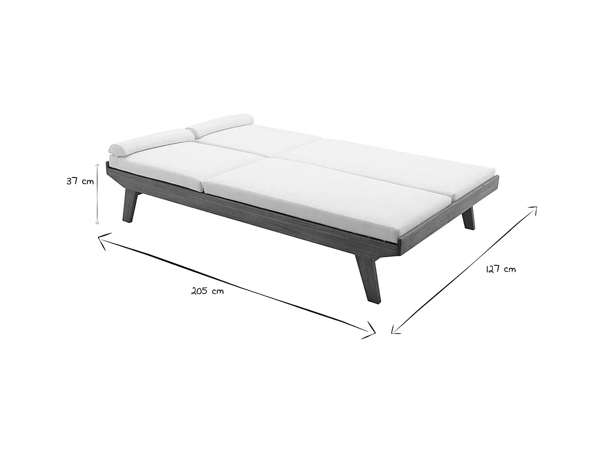 Tumbona doble con respaldo multiposición blanca y madera maciza 127 cm CARACAS