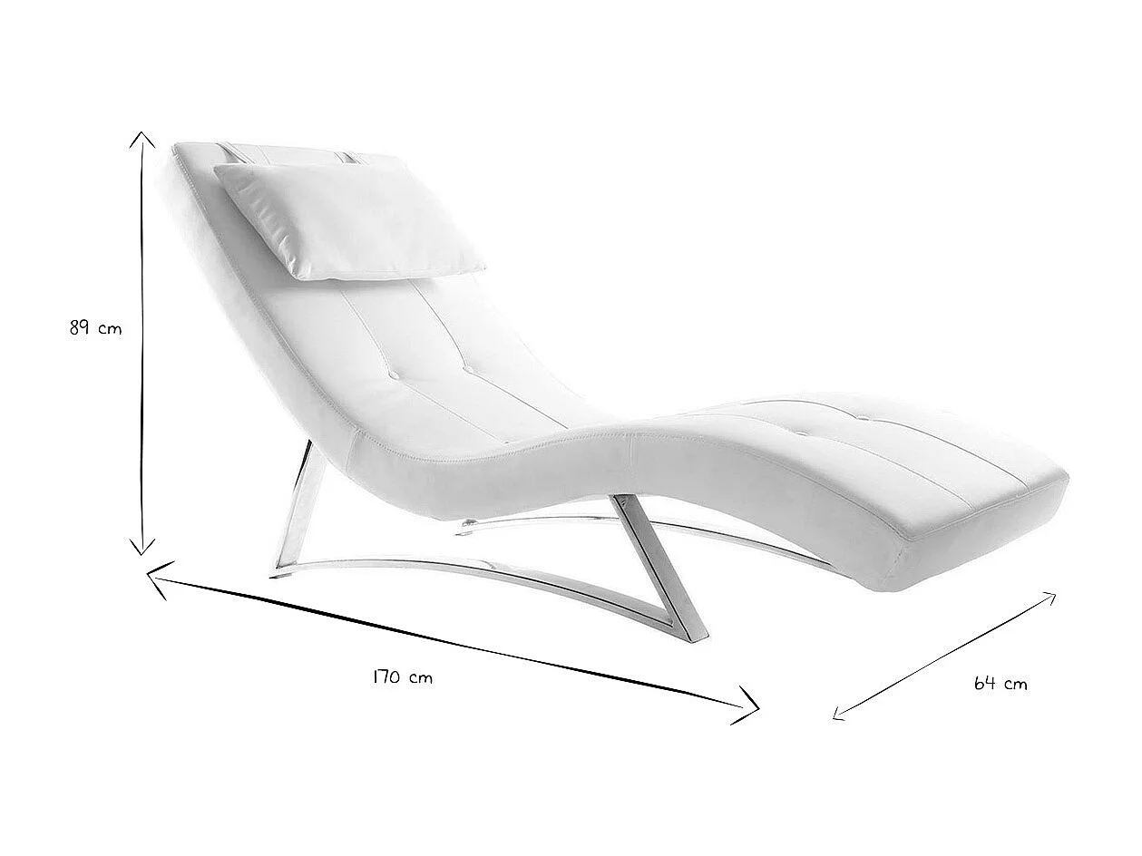 Chaise longue design blanc et acier chromé BARTY
