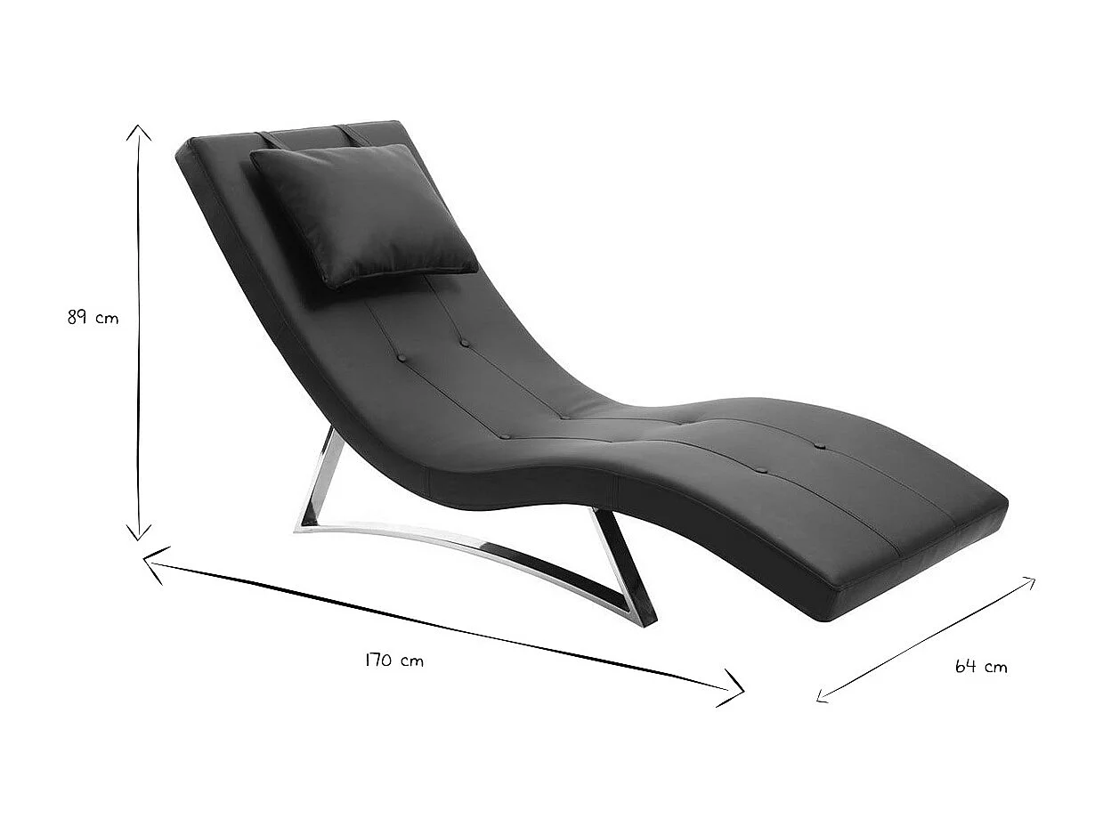 Chaise longue design noir et acier chromé BARTY