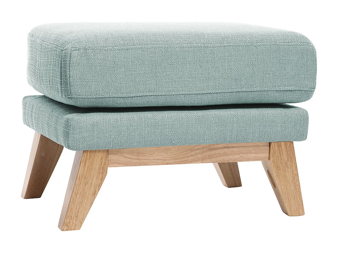 Pouf repose-pieds déhoussable scandinave en tissu vert lagon et bois clair OSLO