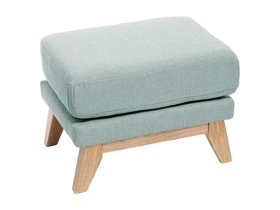 Pouf repose-pieds déhoussable scandinave en tissu vert lagon et bois clair OSLO