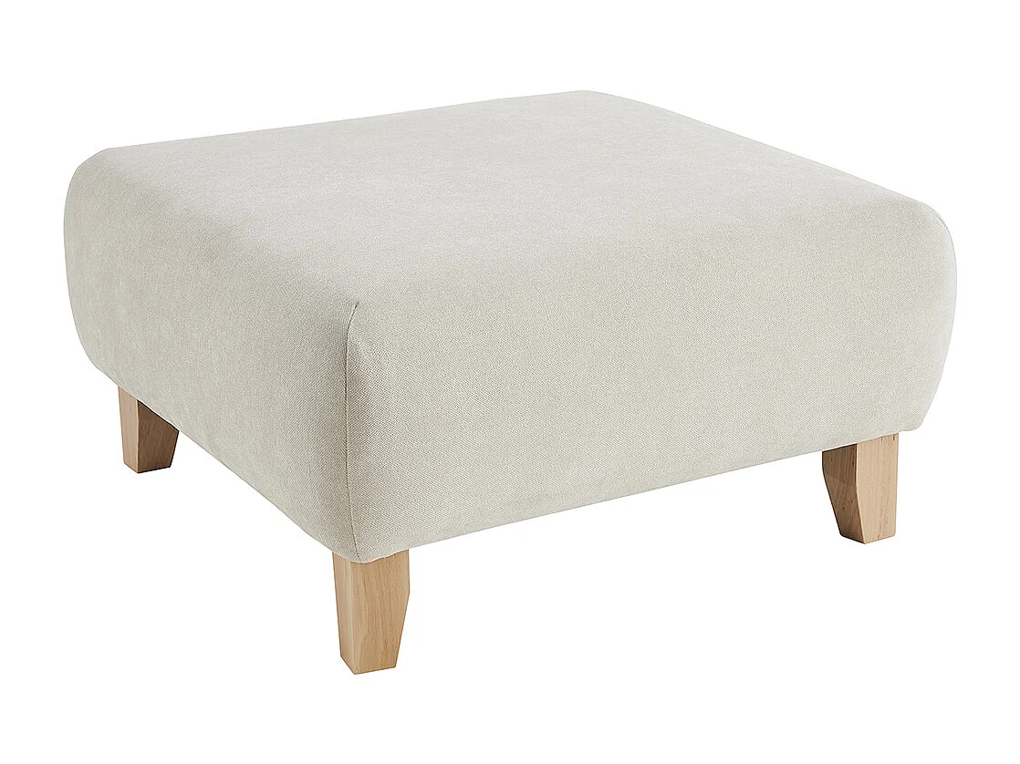 Puf reposapiés de tela efecto aterciopelado texturizado beige y madera clara maciza 75 cm ODEON