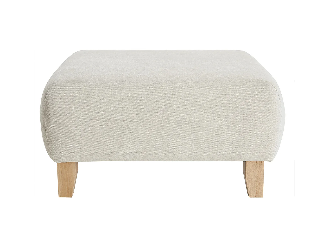 Hocker/Fußstütze aus Stoff mit strukturiertem Samteffekt in Beige und hellem Massivholz B75 cm ODEON