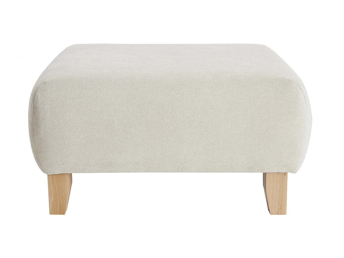 Hocker/Fußstütze aus Stoff mit strukturiertem Samteffekt in Beige und hellem Massivholz B75 cm ODEON