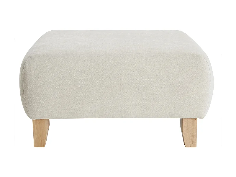 Pouf poggiapiedi in tessuto effetto velluto testurizzato beige e legno massello chiaro L75 ODEON