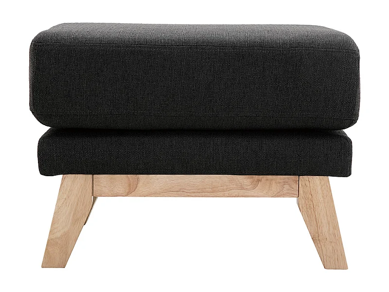Pouf repose-pieds déhoussable scandinave en tissu gris foncé et bois clair OSLO