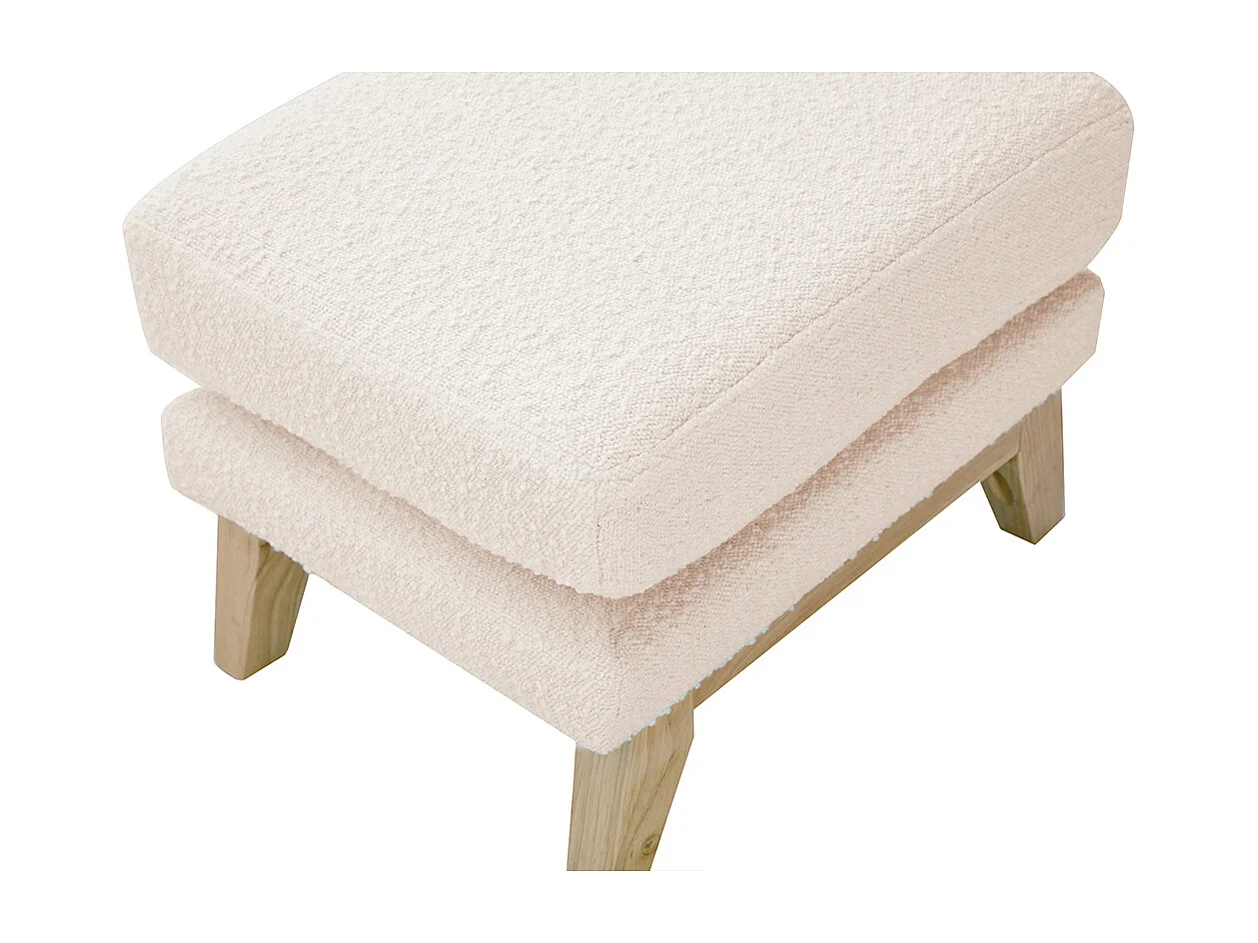 Pouf repose-pieds déhoussable scandinave en tissu effet laine bouclée blanc cassé et bois clair OSLO
