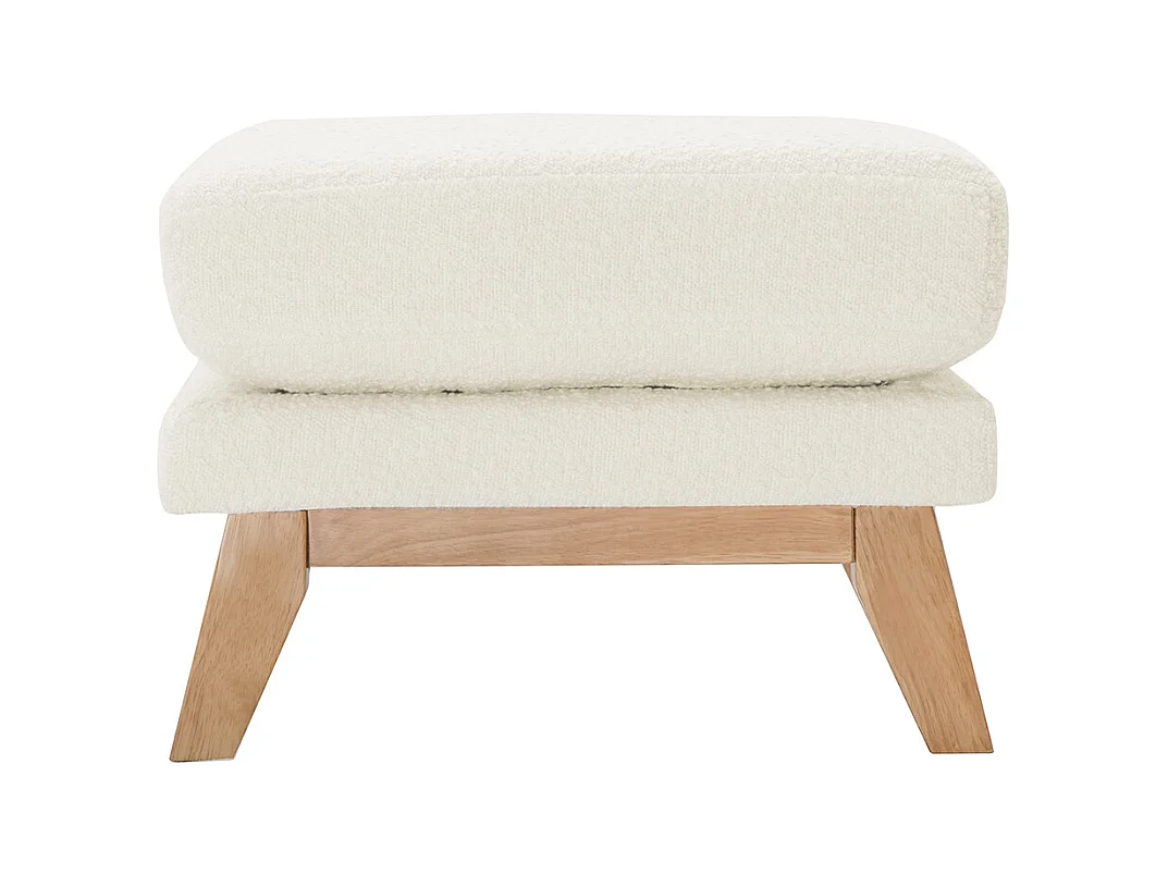 Pouf repose-pieds déhoussable scandinave en tissu effet laine bouclée blanc cassé et bois clair OSLO
