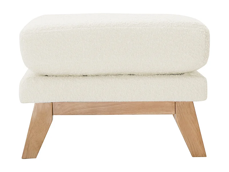 Pouf repose-pieds déhoussable scandinave en tissu effet laine bouclée blanc cassé et bois clair OSLO