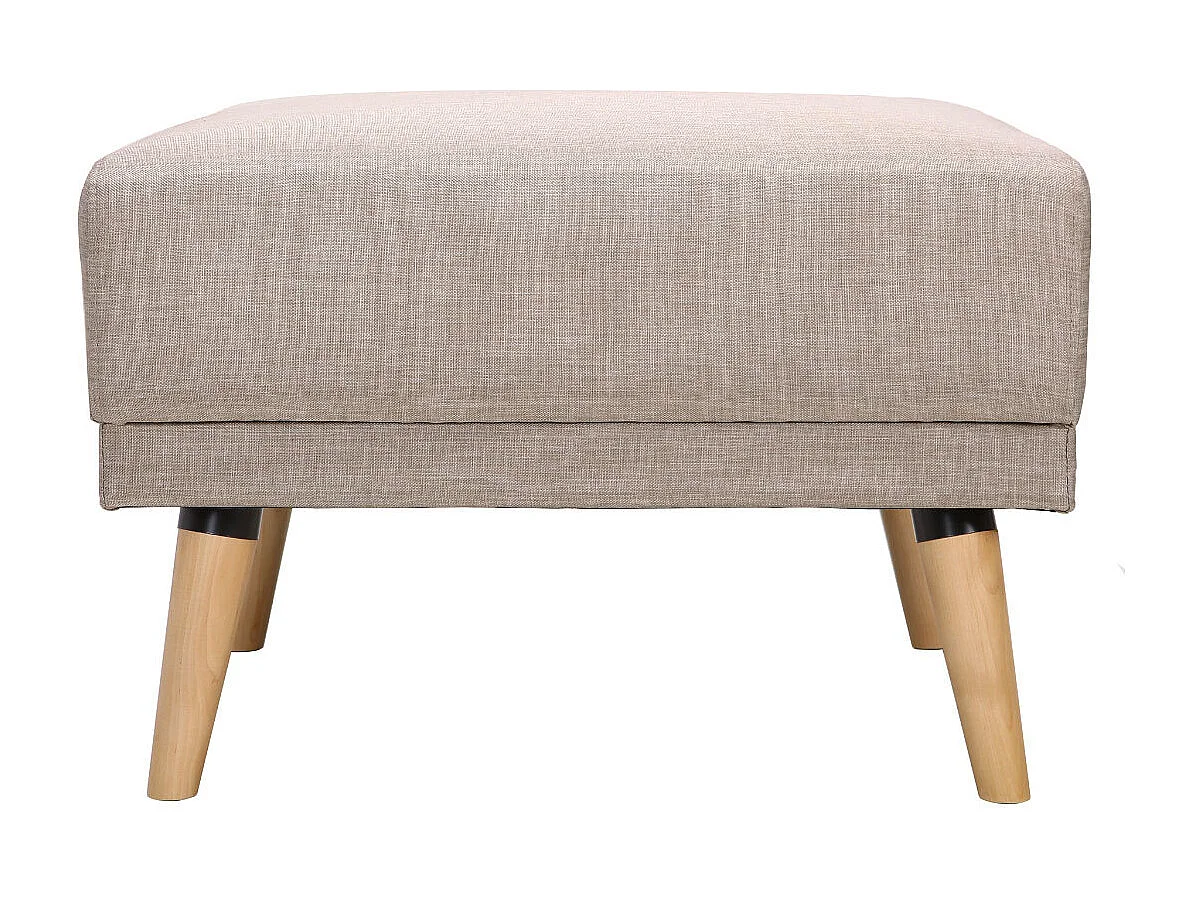 Pouf repose-pieds scandinave en tissu beige et bois clair ULLA