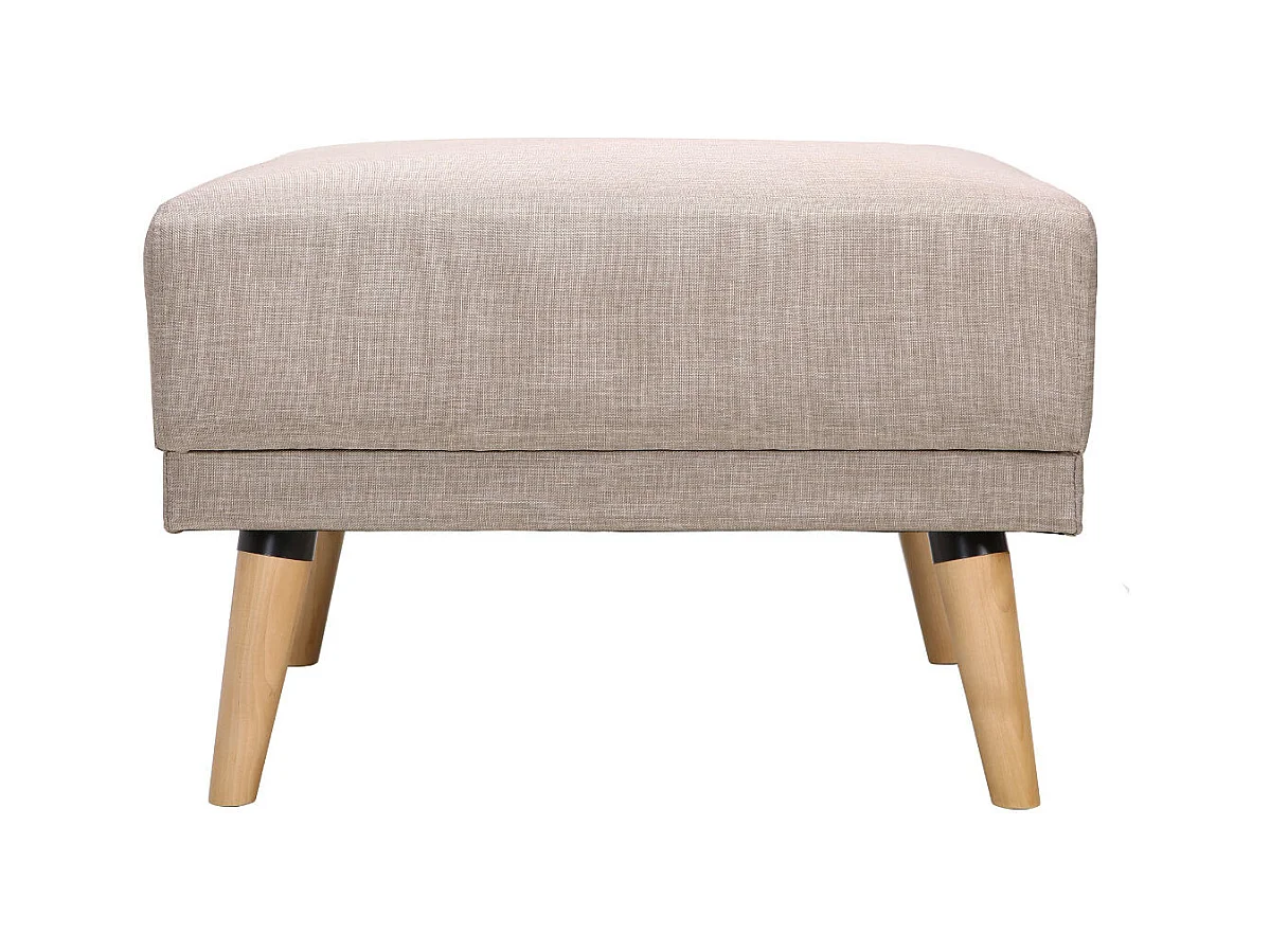 Pouf repose-pieds scandinave en tissu beige et bois clair ULLA