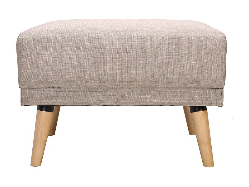 Pouf repose-pieds scandinave en tissu beige et bois clair ULLA