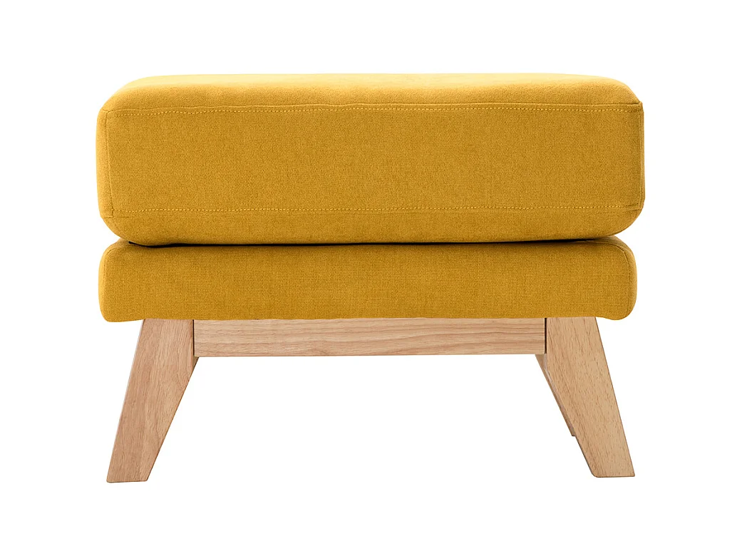 Pouf repose-pieds déhoussable scandinave en tissu effet velours jaune moutarde et bois clair OSLO