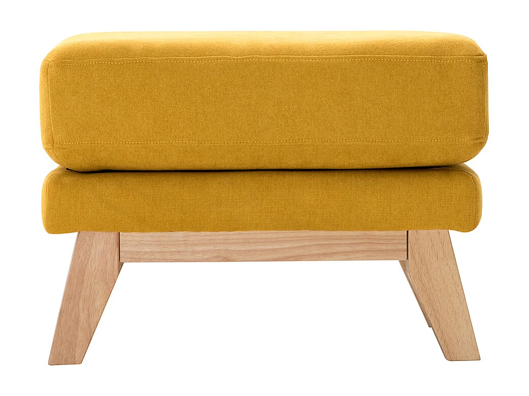 Pouf repose-pieds déhoussable scandinave en tissu effet velours jaune moutarde et bois clair OSLO