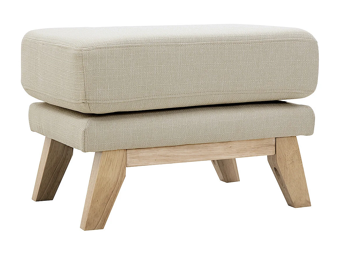 Pouf repose-pieds déhoussable scandinave en tissu beige et bois clair OSLO