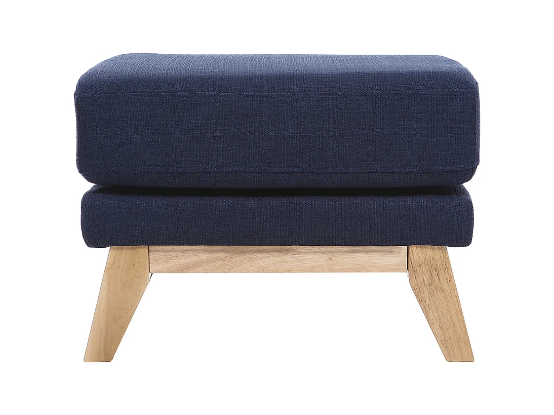 Pouf repose-pieds déhoussable scandinave en tissu bleu foncé et bois clair OSLO
