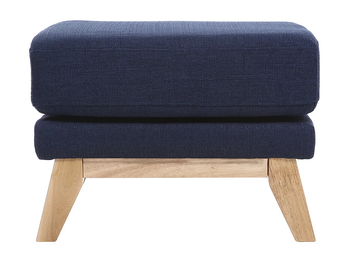 Pouf repose-pieds déhoussable scandinave en tissu bleu foncé et bois clair OSLO