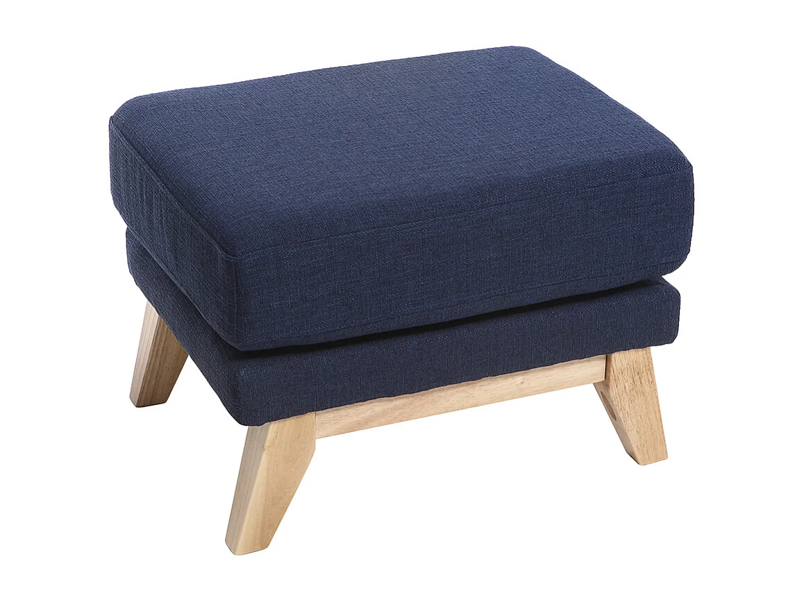 Pouf repose-pieds déhoussable scandinave en tissu bleu foncé et bois clair OSLO