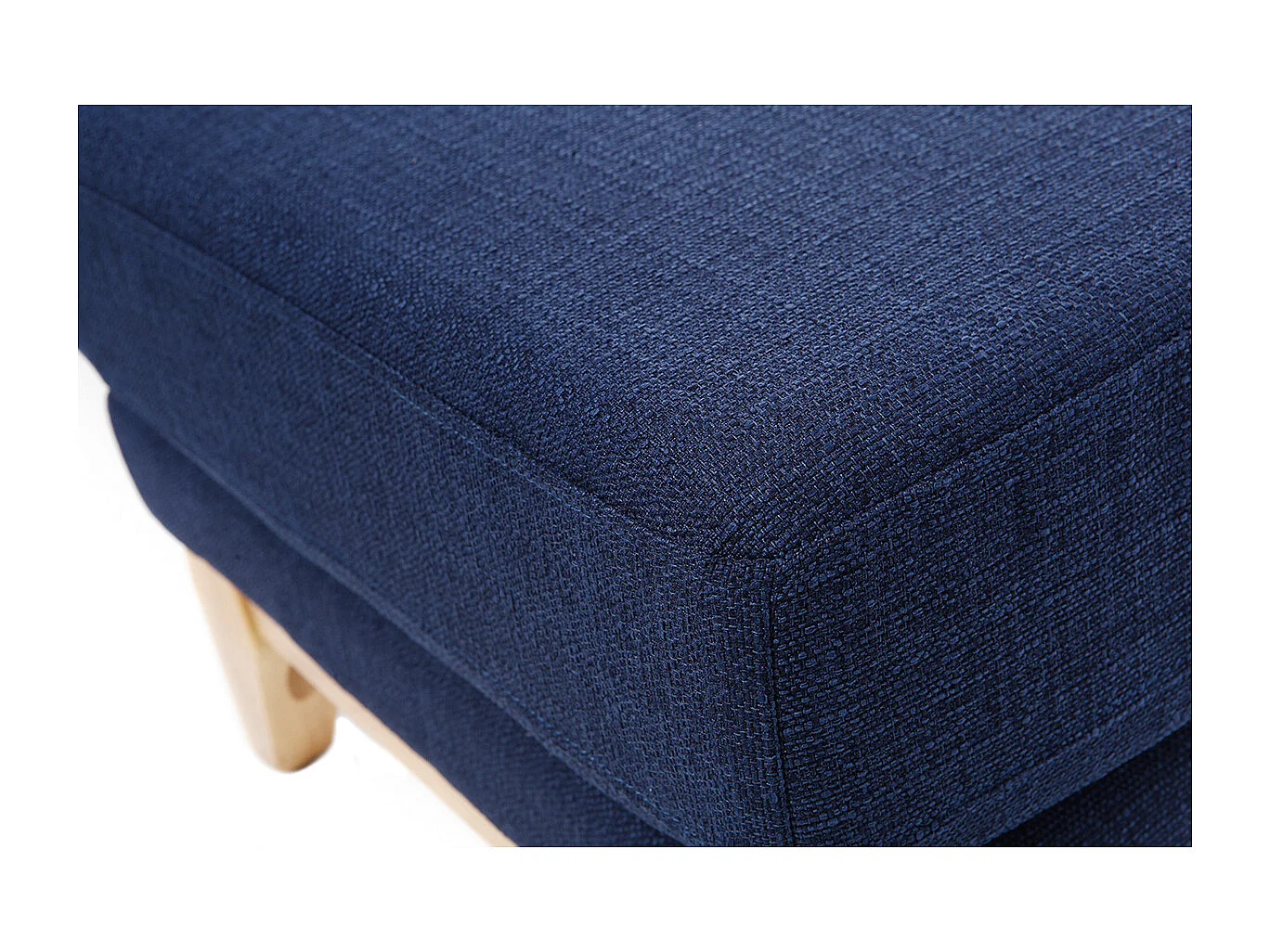 Pouf repose-pieds déhoussable scandinave en tissu bleu foncé et bois clair OSLO