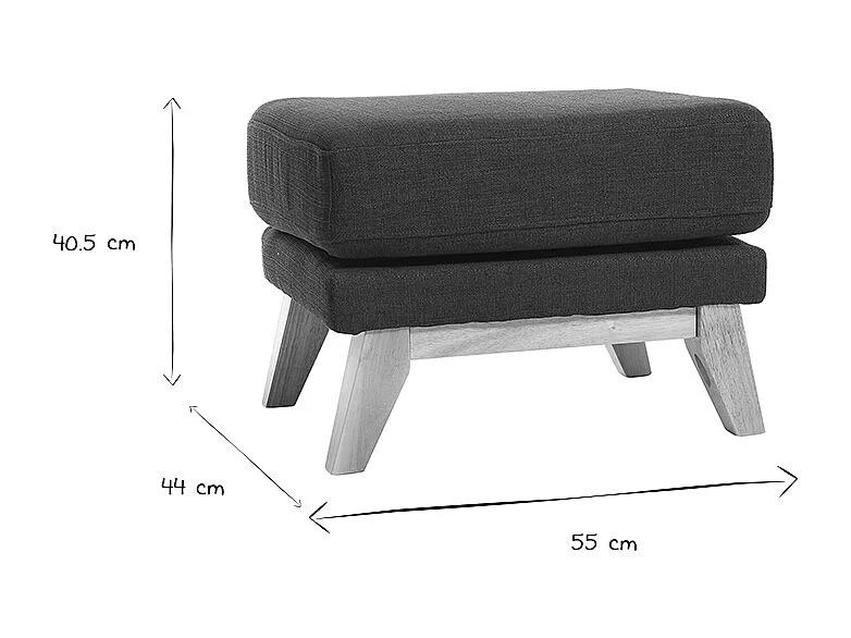 Pouf repose-pieds déhoussable scandinave en tissu bleu foncé et bois clair OSLO