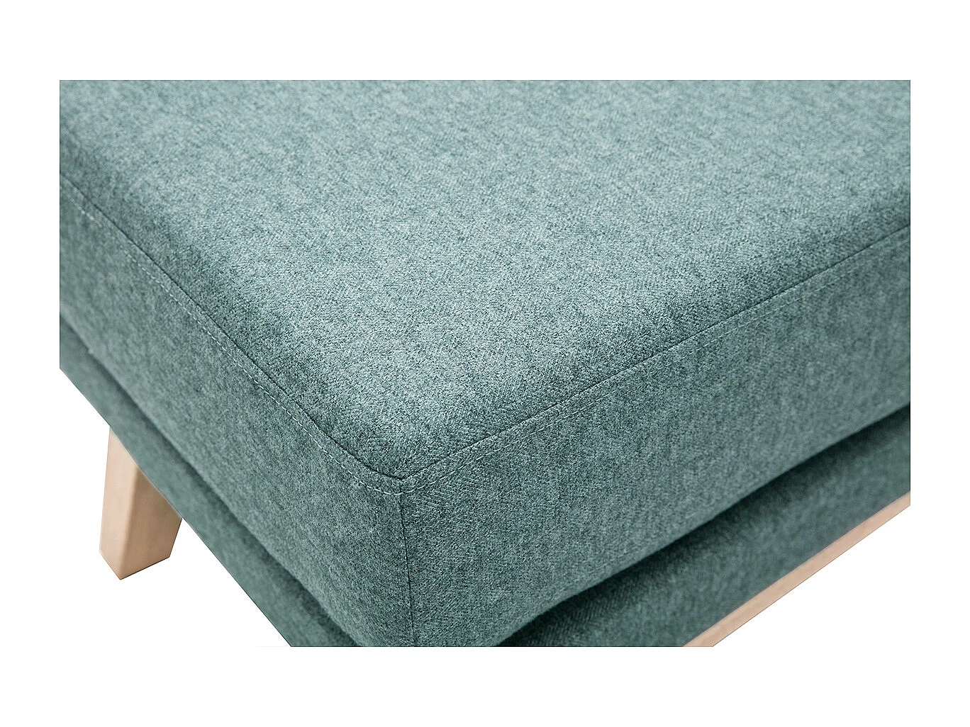 Pouf repose-pieds déhoussable scandinave en tissu vert de gris et bois clair OSLO
