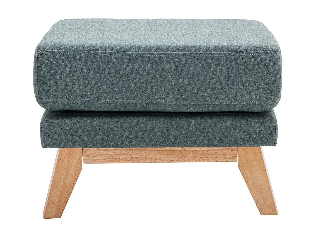 Pouf repose-pieds déhoussable scandinave en tissu vert de gris et bois clair OSLO