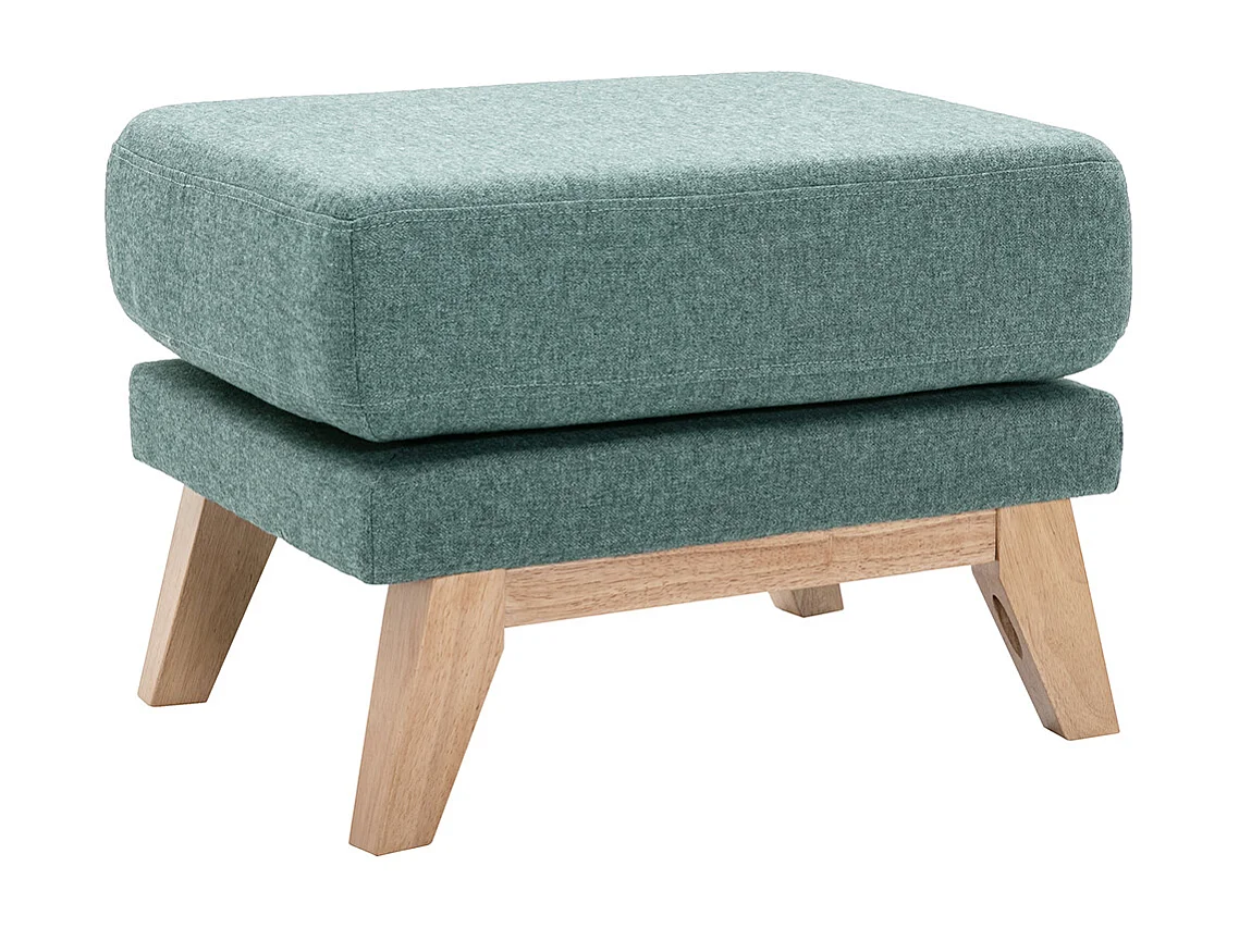 Pouf repose-pieds déhoussable scandinave en tissu vert de gris et bois clair OSLO