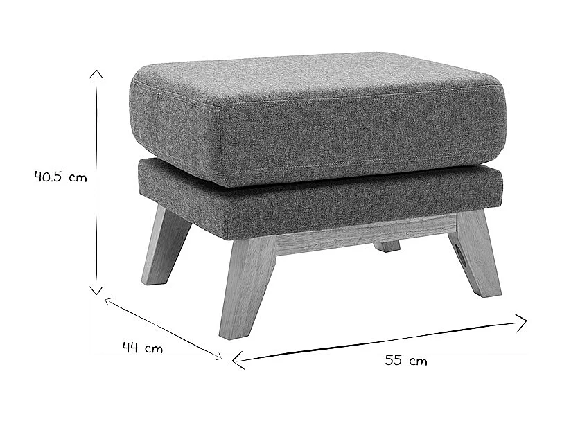 Pouf repose-pieds déhoussable scandinave en tissu vert de gris et bois clair OSLO