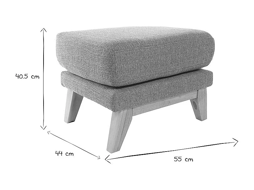 Pouf repose-pieds déhoussable scandinave en tissu gris clair et bois clair OSLO