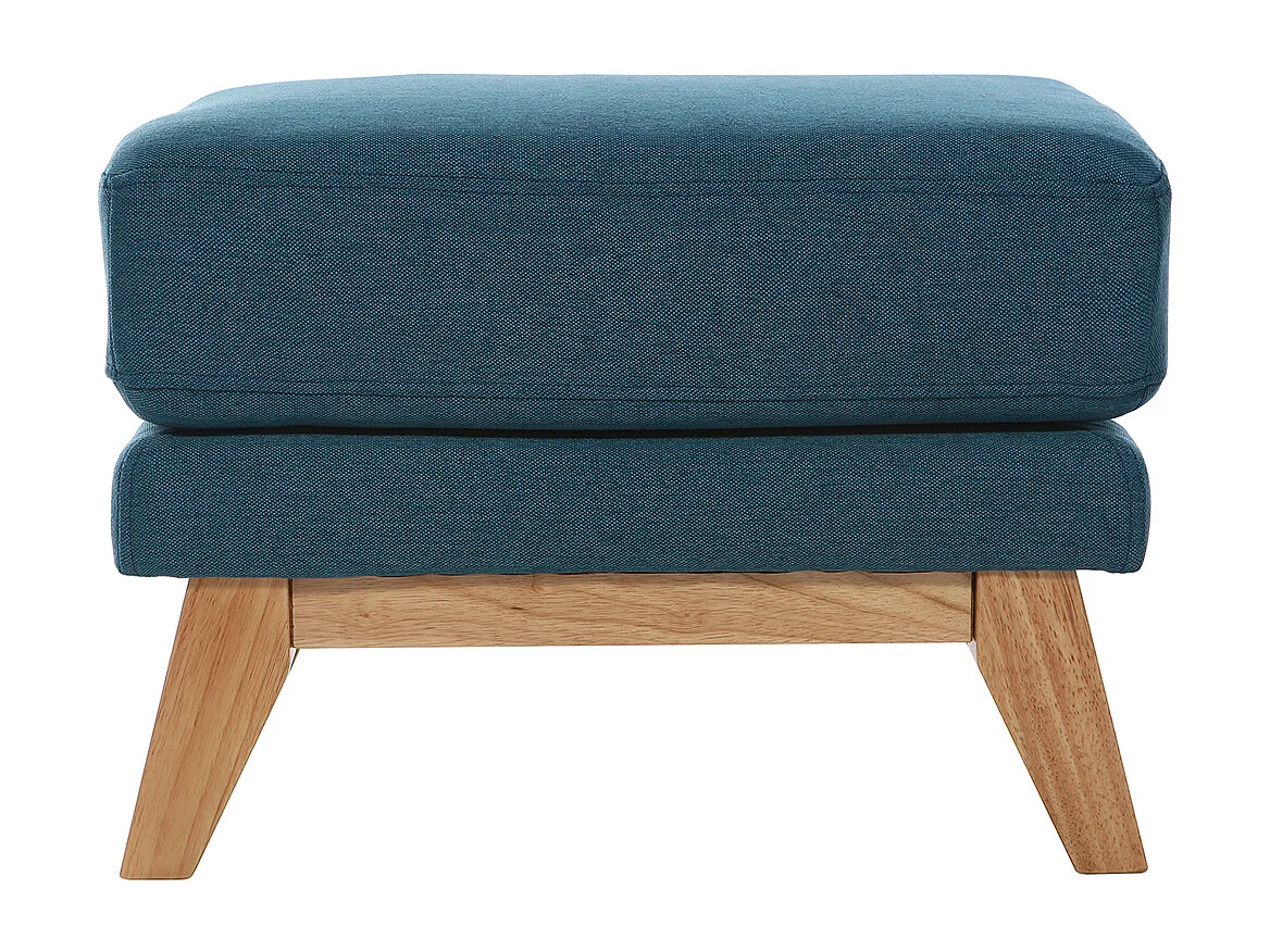 Pouf repose-pieds déhoussable scandinave en tissu bleu canard et bois clair OSLO