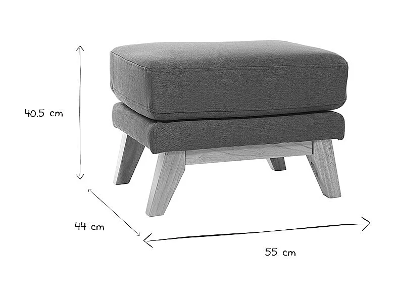 Pouf repose-pieds déhoussable scandinave en tissu bleu canard et bois clair OSLO