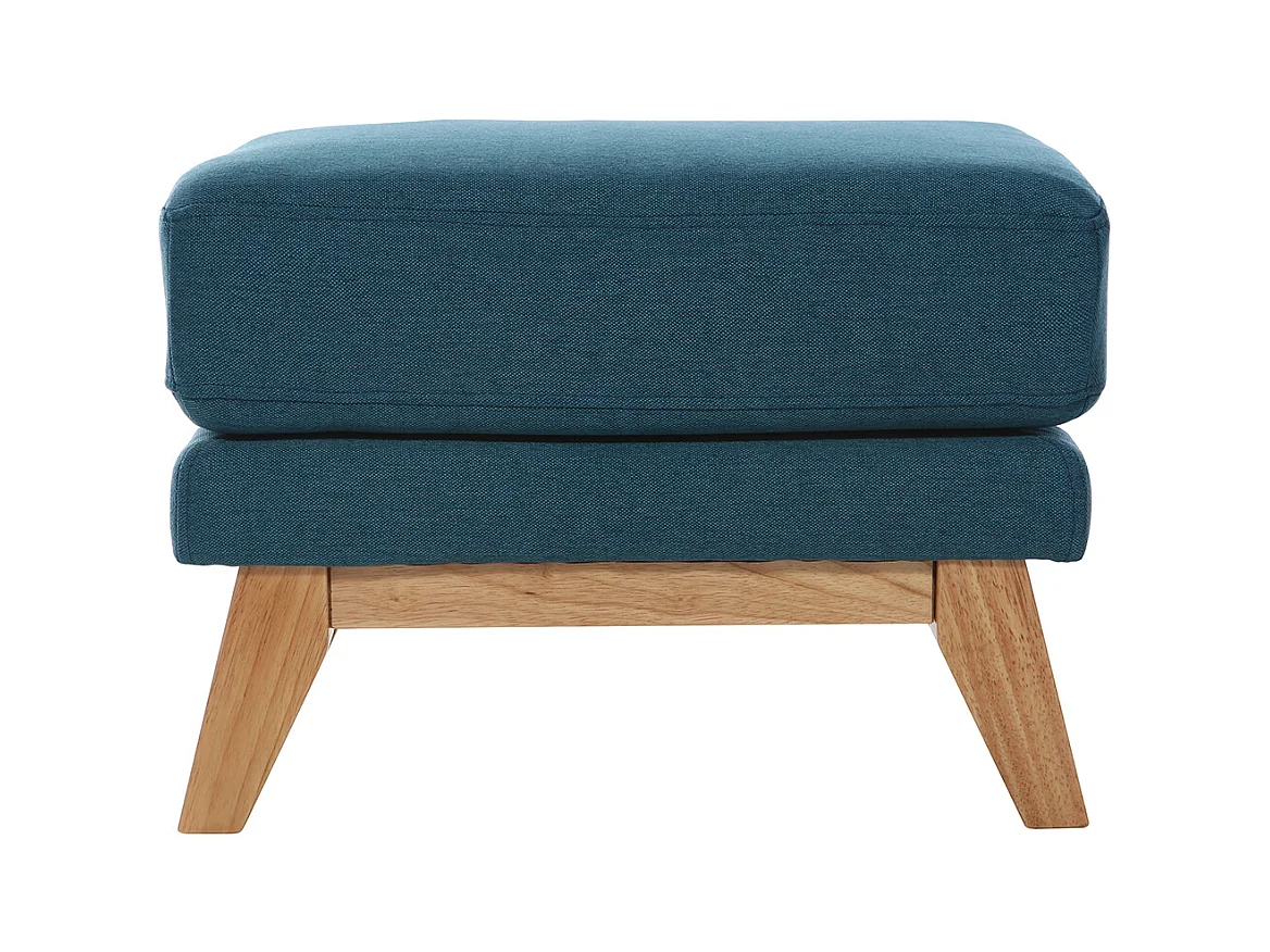 Pouf repose-pieds déhoussable scandinave en tissu bleu canard et bois clair OSLO