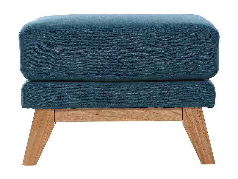 Pouf repose-pieds déhoussable scandinave en tissu bleu canard et bois clair OSLO