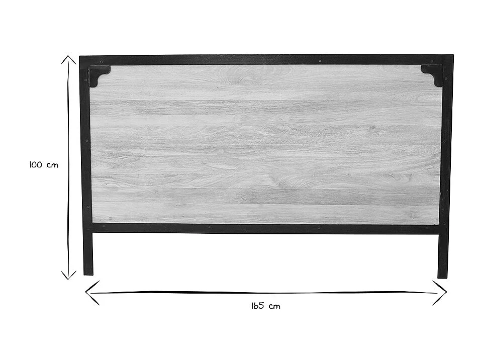 Tête de lit en bois manguier massif et métal noir L165 cm INDUSTRIA