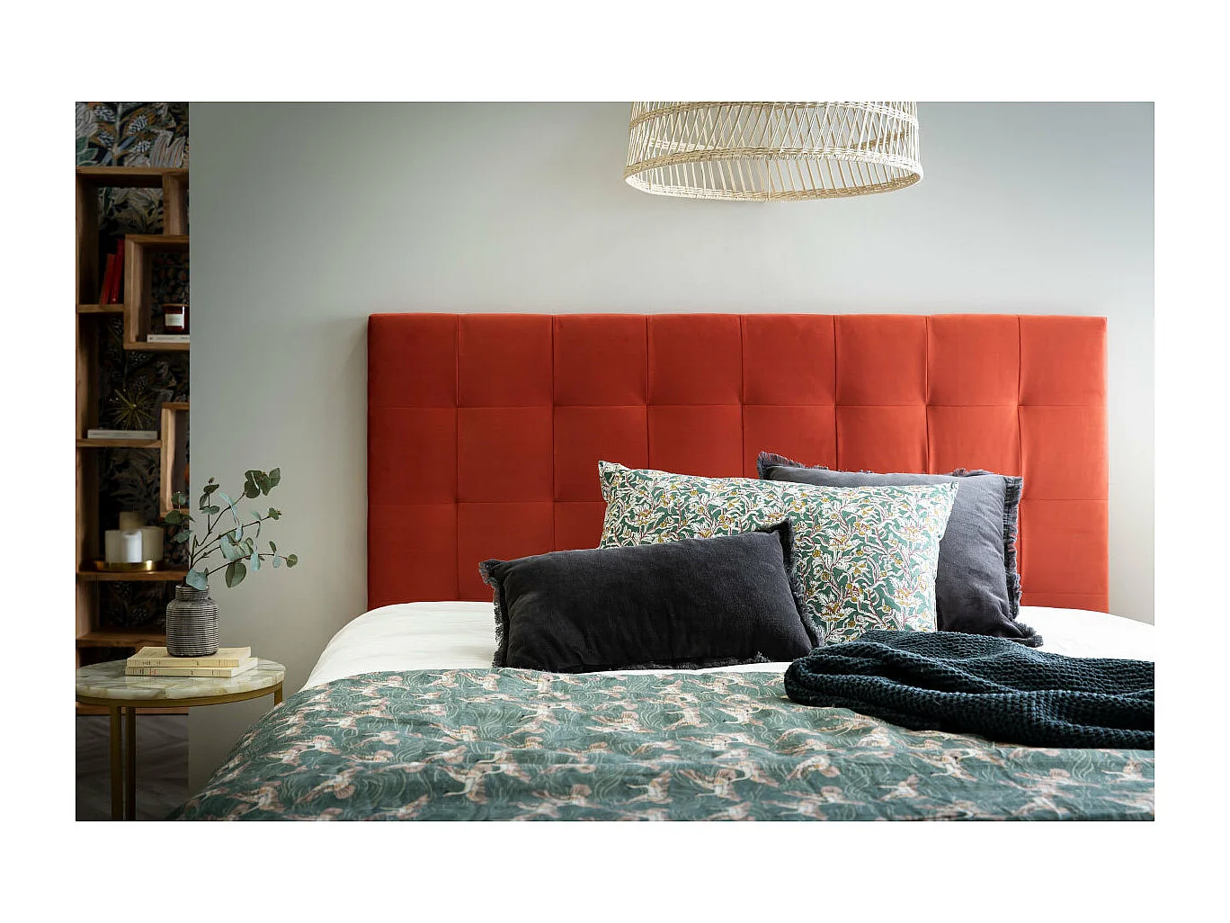 Tête de lit capitonnée en tissu velours terracotta L160 cm HALCIONA