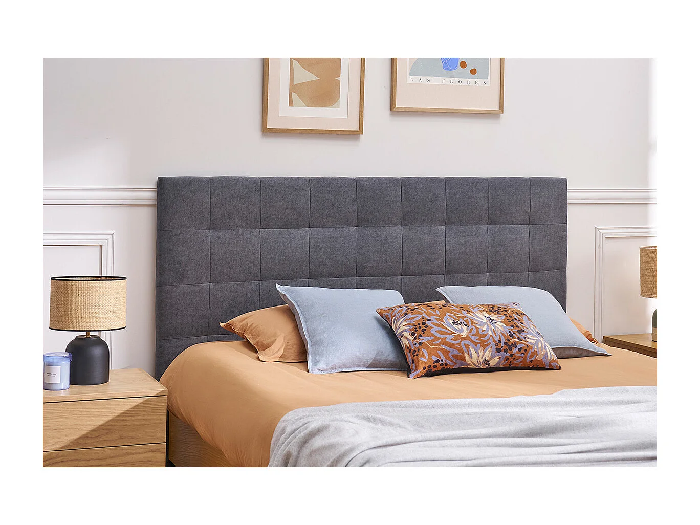 Cabecero de cama en tela acolchada gris antracita 180 cm HALCIONA