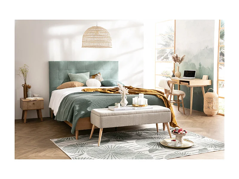 Tête de lit capitonnée en tissu effet velours vert lagon L160 cm HALCIONA