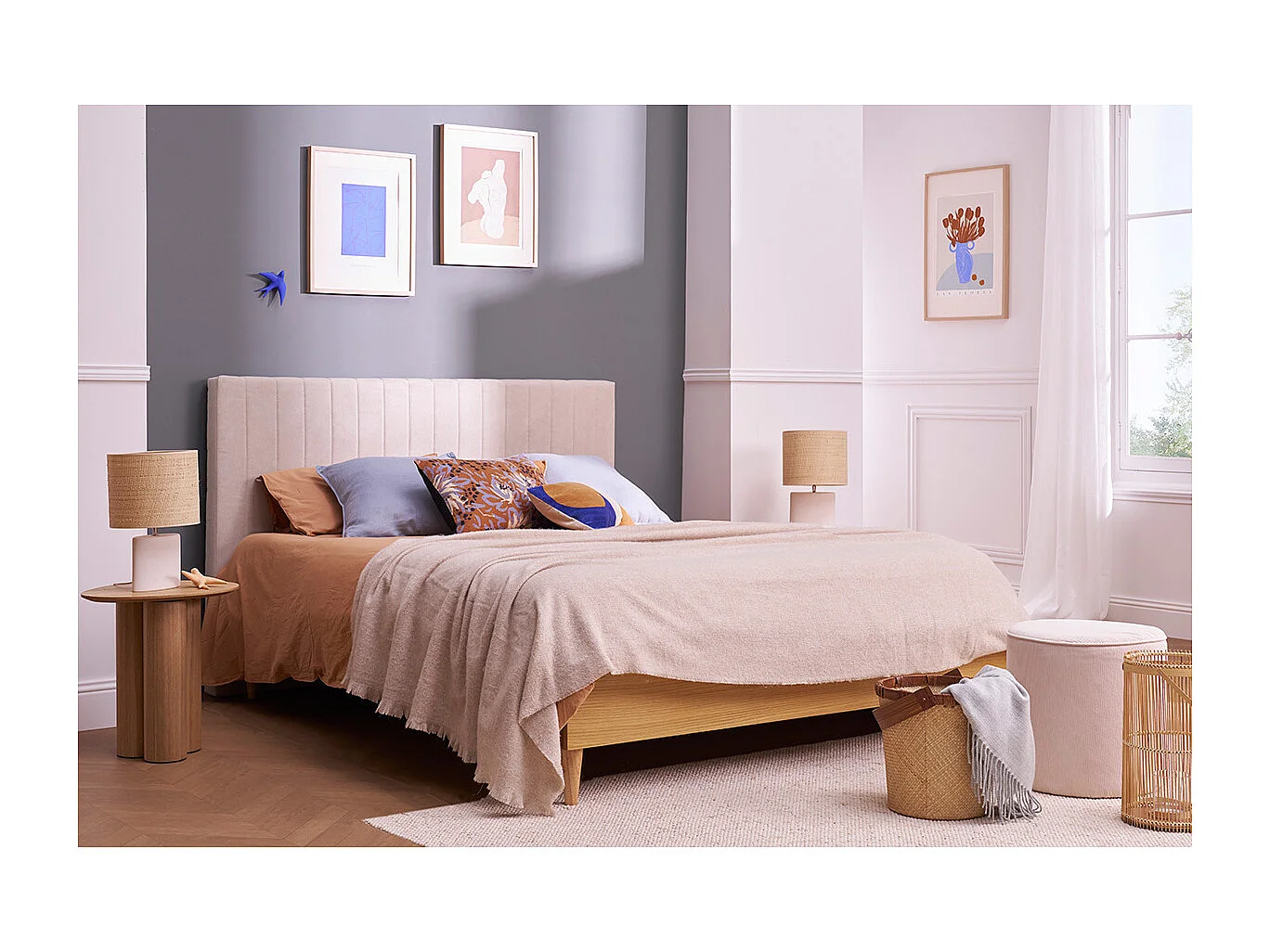 Tête de lit en tissu beige L170 cm NEHA