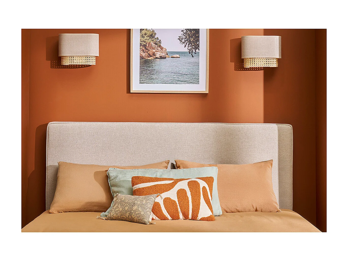 Tête de lit à suspendre en tissu beige L160 cm LILY