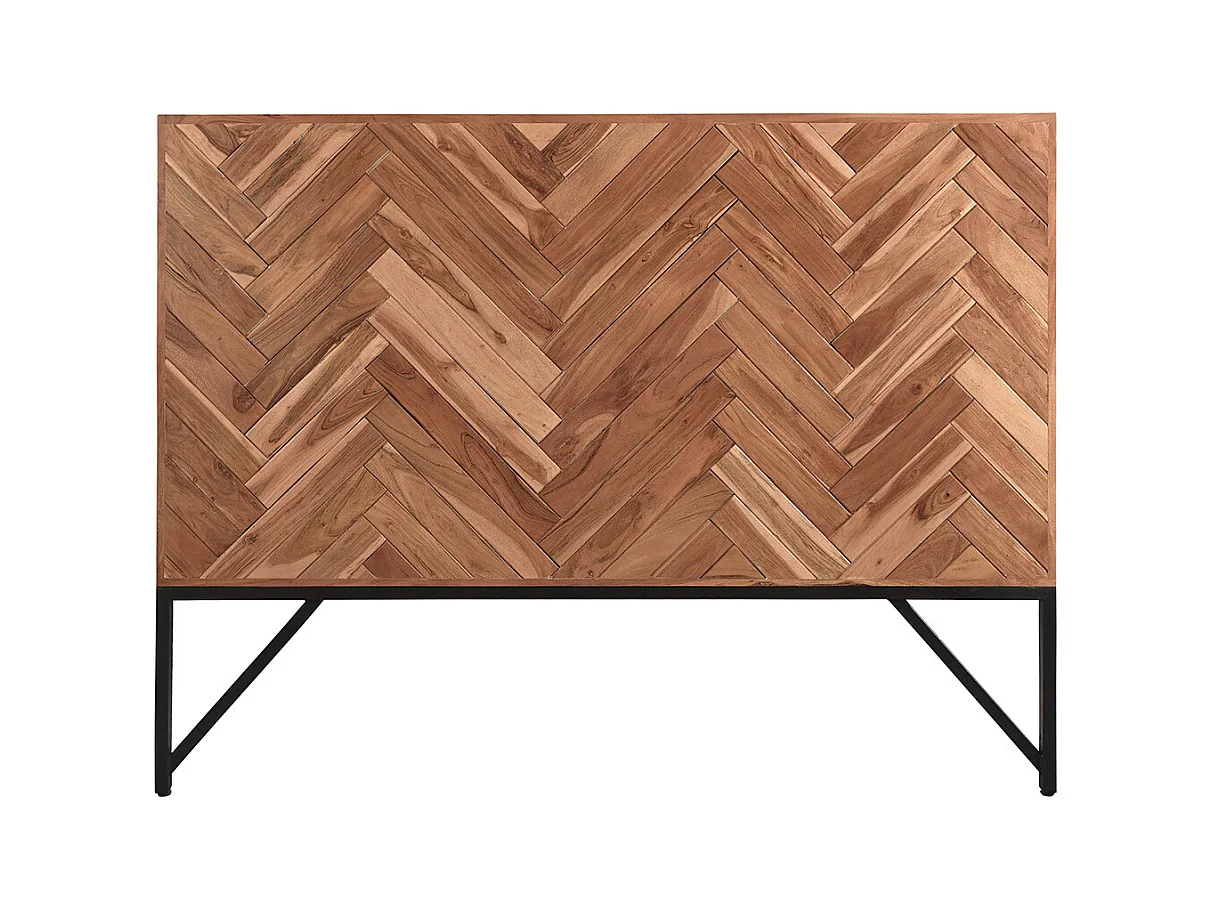 Tête de lit à motifs chevrons en bois massif et métal noir L165 cm STICK