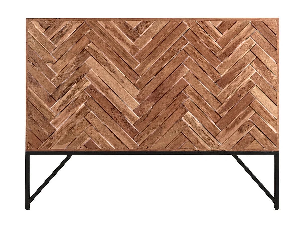 Tête de lit à motifs chevrons en bois massif et métal noir L165 cm STICK