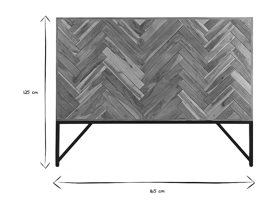 Tête de lit à motifs chevrons en bois massif et métal noir L165 cm STICK