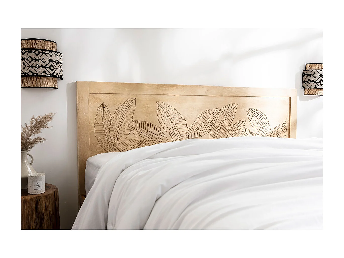 Tête de lit en bois manguier massif gravé L165 cm VIBES