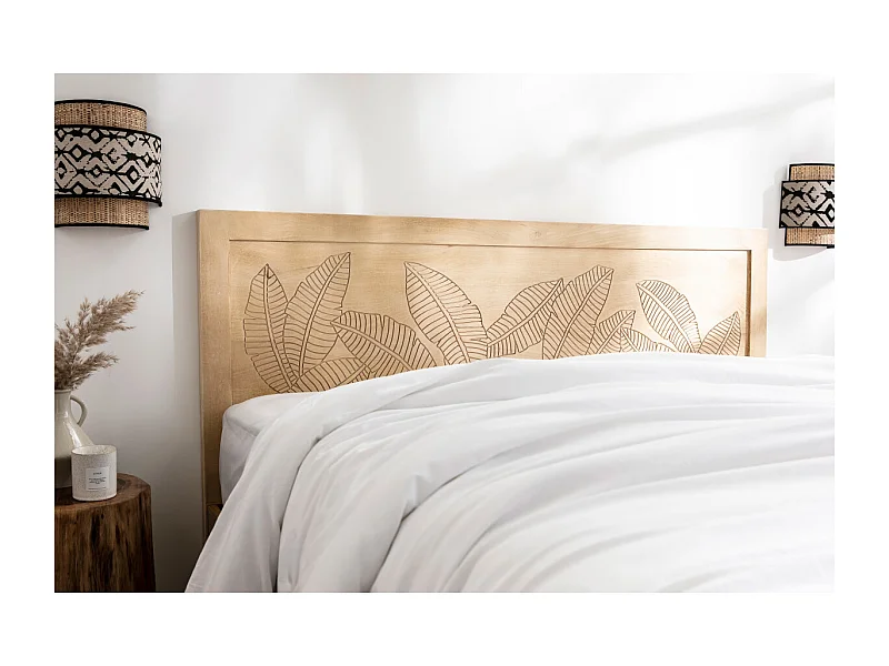 Tête de lit en bois manguier massif gravé L165 cm VIBES